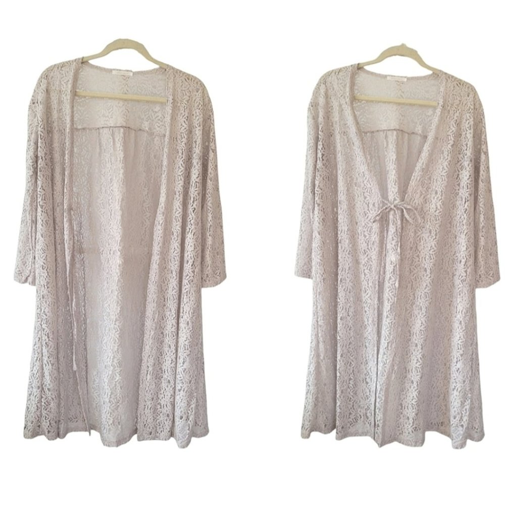 EHKA SOPO Boho Grey Floral Lace Cover Up Light Cardigan